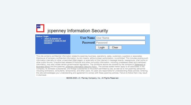 JCPenny credit card login page